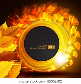 autumn  shine background with yellow leaves