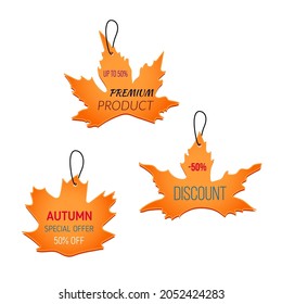 Autumn shopping sale, discount labels, tags. Vector illustration of design for shop, store, posters, flyers, banners, web design.