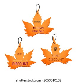 Autumn shopping sale, discount labels, tags. Vector illustration of design for shop, store, posters, flyers, banners, web design.