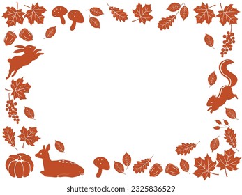 Autumn silhouette frame. Animals and plant.