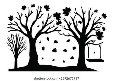 
Autumn silhouettes set isolated flat vector illustration on white background