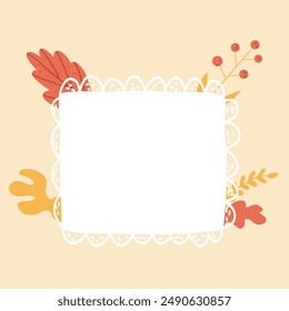 Autumn simple background with frame. Banner and invitation template with border and copy space. Vector hand drawn illustration.