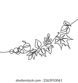 Autumn simple line collection. Single line of collection of fallen leaves in autumn for corner frame.
Vector illustration of leaves in autumn. One line of maple leaves autumn. Minimalist art decor.