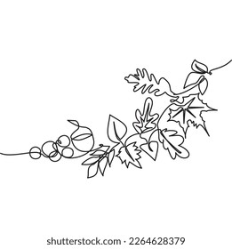 Autumn simple line collection. Single line of collection of fallen leaves in autumn for corner frame. Vector illustration of leaves in autumn. Minimalist art decor. One line of maple leaves autumn. 