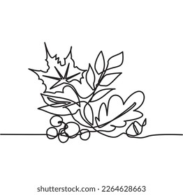 Autumn simple line icon. Single line of collection of fallen leaves in autumn for bottom frame. Vector illustration of leaves in autumn. Maple leaves line art in autum. Minimalist art modern decor.