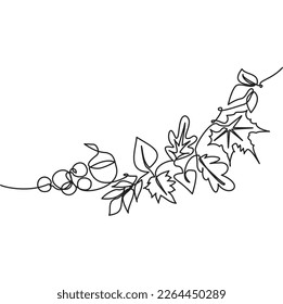 Autumn simple line iconic. Single line of collection of fallen leaves in autumn for corner frame. Vector illustration of leaves in autumn line. One line of maple leaves autumn. Minimalist art decor.