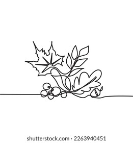 Autumn simple line. Single line of collection of fallen leaves in autumn for bottom frame. Vector illustration of leaves in autumn. Maple leaves line art in autum. Minimalist art modern decor.