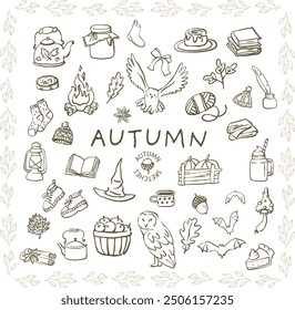 Autumn simple line sketches set