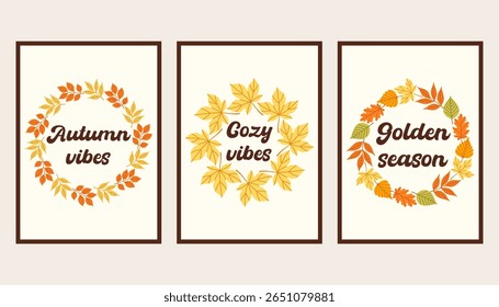 Conjunto de póster simple de otoño. Conjunto de doodle de volante de otoño. Elementos de otoño de Anuncio vectorial. Cartel del diseño interior del otoño, fin de la Plantilla de la promoción de la temporada. Ilustración vectorial.
