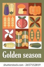 Conjunto de póster simple de otoño. Conjunto de volantes de otoño de diseños de mosaico escandinavo. Elementos de otoño de Anuncio en estilo Bauhaus. Cartel de diseño de otoño. Ilustración vectorial.