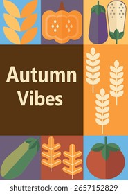 Conjunto de póster simple de otoño. Conjunto de volantes de otoño de diseños de mosaico escandinavo. Elementos de otoño de Anuncio en estilo Bauhaus. Cartel de diseño de otoño. Ilustración vectorial.