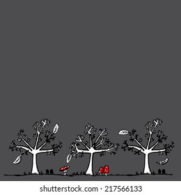 Autumn Skeletons on antique grey background