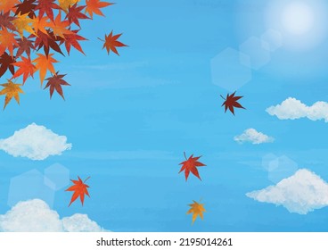 Autumn sky and Japanese maple watercolor