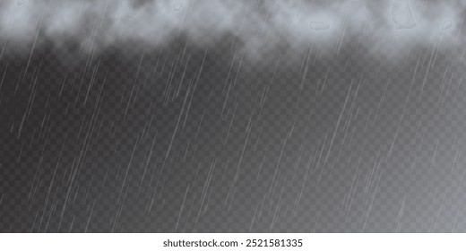 Autumn sky on transparent background, cloud and raindrops, rainy weather, vector background