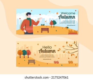 Autumn Social Media Banner Template Flat Cartoon Background Vector Illustration