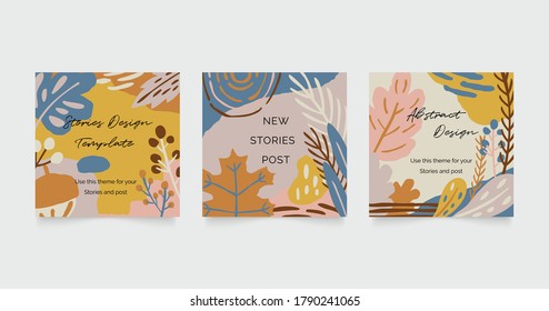 Autumn Social media stories and post template vector set. Cover background with Abstract shape and floral.  Autumn sale banner Vector illustration.