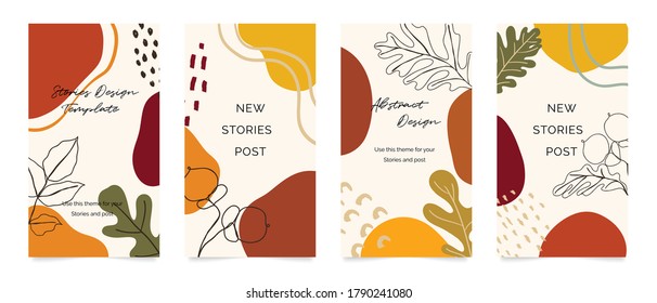 Autumn Social media stories and post template vector set. Cover background with Abstract shape and floral.  Autumn sale banner Vector illustration.