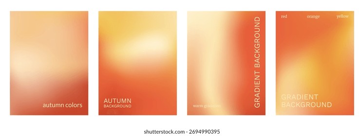 Autumn soft gradient background. Warm red, orange fall gradation template set. Vector bright yellow autumn backdrop with ombre effect. Soft elegant bright wallpaper design. Terracotta abstract design.