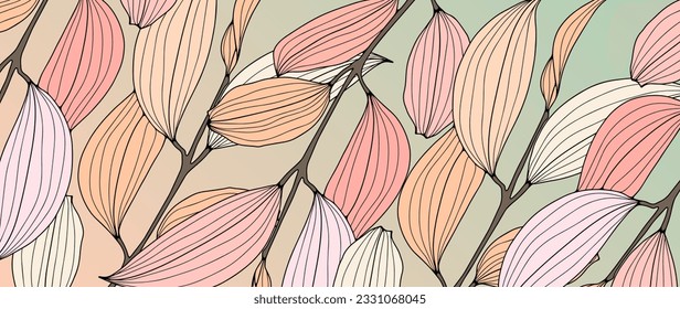 Autumn soft pink background with branches and leaves. Botanical background for decor, wallpapers, postcards, social media posts, covers and presentations