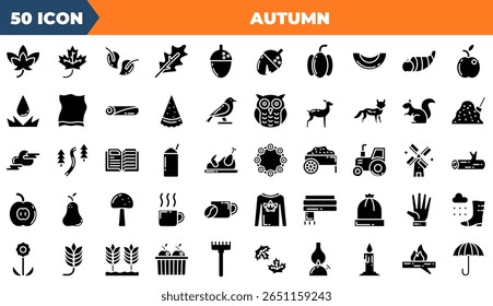 Autumn Solid Editable Icons set. Vector illustration in modern thin solid style of autumn icons: spring, maple, leaf, etc