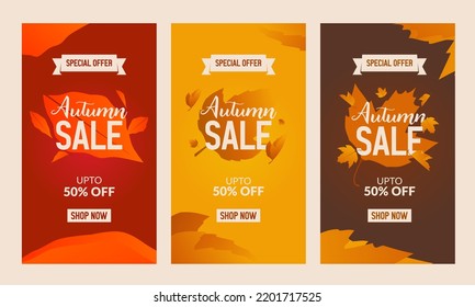 Autumn Special Discount Poster or Banner Template Design With Autumn Leaves Background. Vector Illustration.