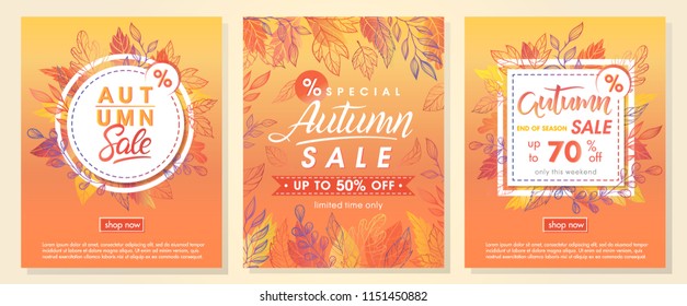 Autumn special offer banners with autumn leaves and floral elements in fall colors.Sale season card perfect for prints, flyers,banners, promotion,special offer and more. Vector autumn promotion.