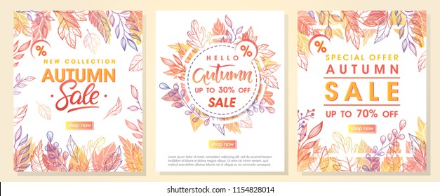 Autumn special offer banners and autumn leaves   floral elements in fall colors Sale season card perfect for prints  flyers banners  promotion special offer   more  Vector autumn promotion 