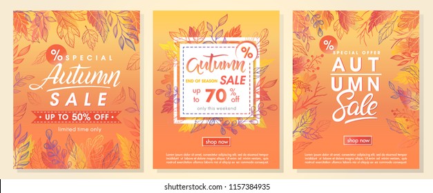 Autumn special offer banners and autumn leaves   floral elements in fall colors Sale season card perfect for prints  flyers banners  promotion special offer   more  Vector autumn promotion 

