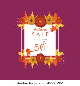 Autumn Special Offer Sale 50 percent off Discount Banner and Background Vector Illustration