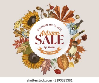 Autumn special offer sale label, circle banner.