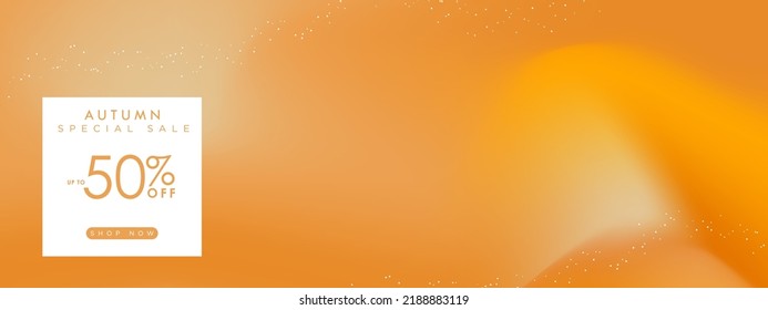 Autumn Special Sale Banner. Up to 50% off with shop now button. Big copy space. Editable Vector. EPS 10. Orange liquid background.