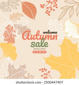 Autumn special sale with fallen leaves background