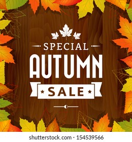 autumn special sale vintage vector typography poster on wood background. layered.