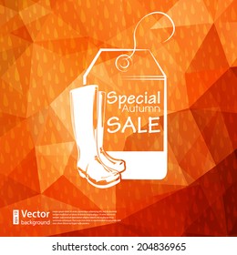 autumn special sale vintage vector typography label on triangular background. Label design. Square composition with geometric shapes.Weather backdrop. Autumn template.