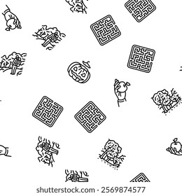 autumn spend time vector seamless pattern thin line illustration