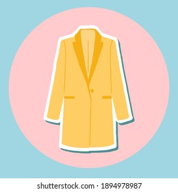 Autumn and spring coat-outerwear. Vector illustration is made in rich shades of red, yellow, pink and blue.