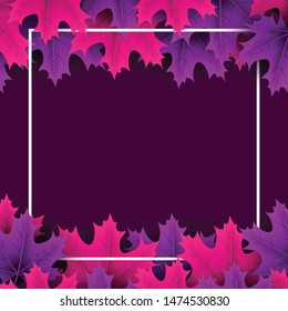 Autumn square background with beautiful colorful maple leaves with white frame. Season decoration - Vector