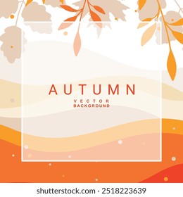 Autumn square background. Minimalistic style with elements of branches and leaves. Editable vector template for card, banner, invitation, social media post, poster, mobile app, web advertising