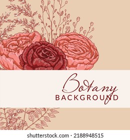 Autumn square background with modern floral elements. Social media post template. Hand drawn botanical vector illustration. Space for text