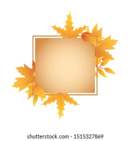 autumn square frame with leafs decoration vector illustration design