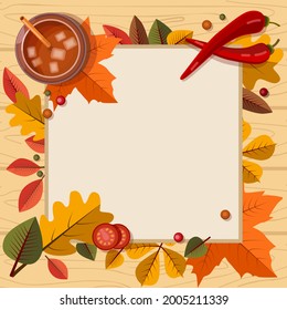 Autumn square frame with leaves. Background for the text. Vector illustration.