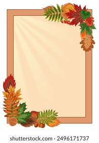 autumn square frame, lots of bright fallen leaves framed with an empty center. isolated autumn wreath on a white background. colorful vector illustration on an autumn theme