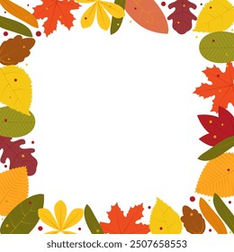Autumn square frame made of leaves. Vector illustration.