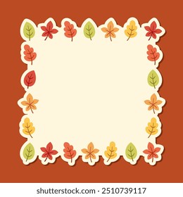 Autumn square frame with seasonal leaves. Modern vector illustration. Halloween, Thanksgiving border template.