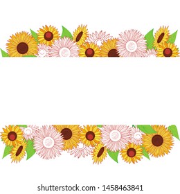 Autumn square frame with sunflowers. Template for postcards. Hand-drawn illustration. Vector.
