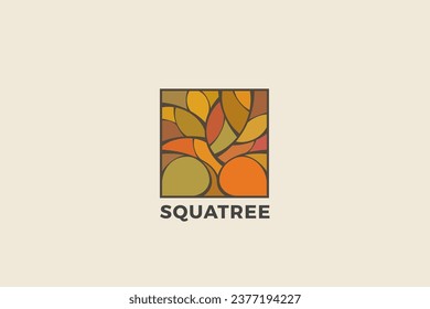 Logo de Autumn Square Tree Resumen Diseño Diseño Joyería de lujo plantilla Vector estilo Wellness.