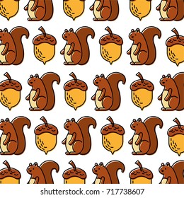 autumn squirrel acorn natural seamless pattern