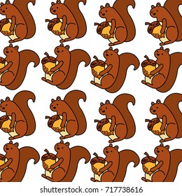 autumn squirrel acorn natural seamless pattern