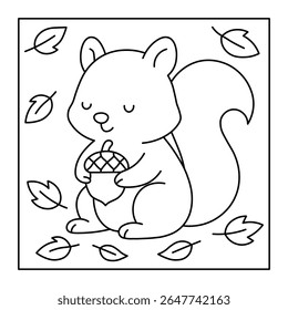 Autumn Squirrel Holding Nut – Printable Coloring Sheet