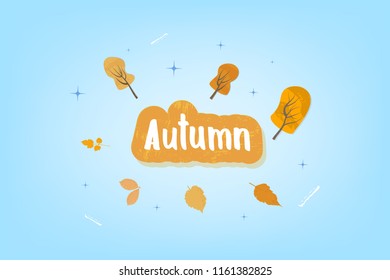 Autumn sticker with  handwritten lettering, trees and leaves decoration. Element for season design. Vector illustration.